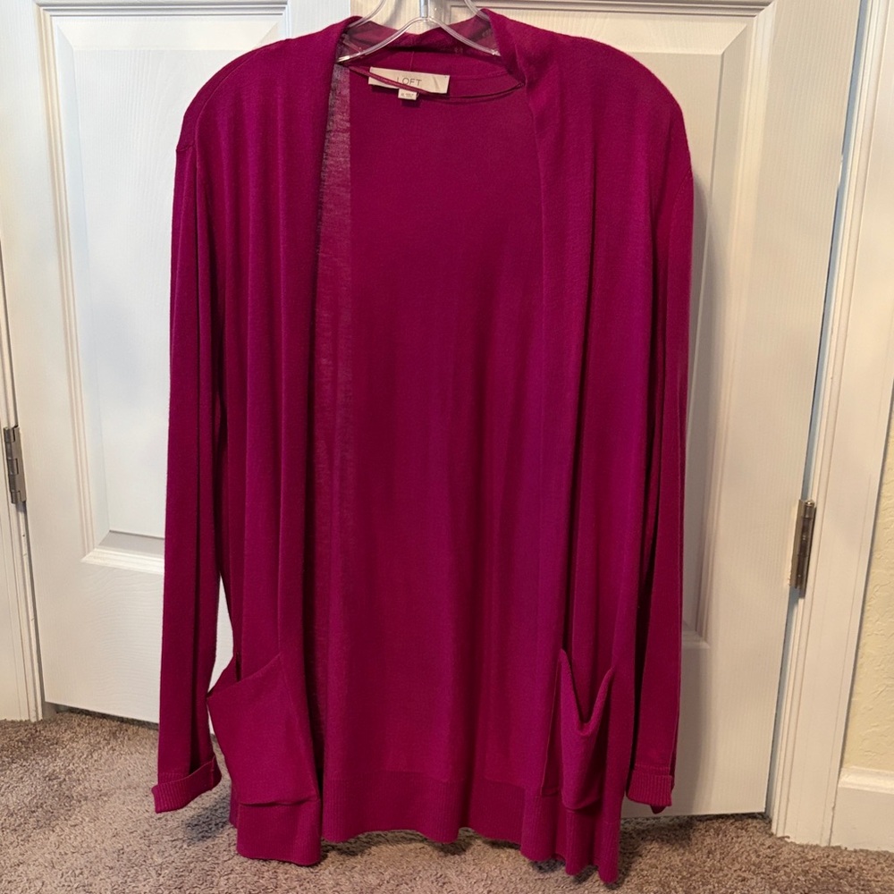 LOFT Women's Magenta Open Cardigan